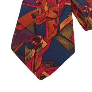 J. Garcia Silk Tie Men’s 60” Red Navy Purple Abstract Art to Wear Retro Wide New